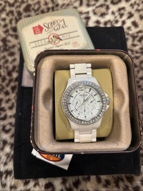 Fossil White Ceramic Crystal-Trim Chronograph Watch